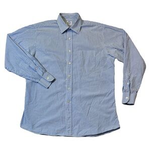 The Andover Shop mens 16 34 blue white stripe cotton luxury dress shirt EUC